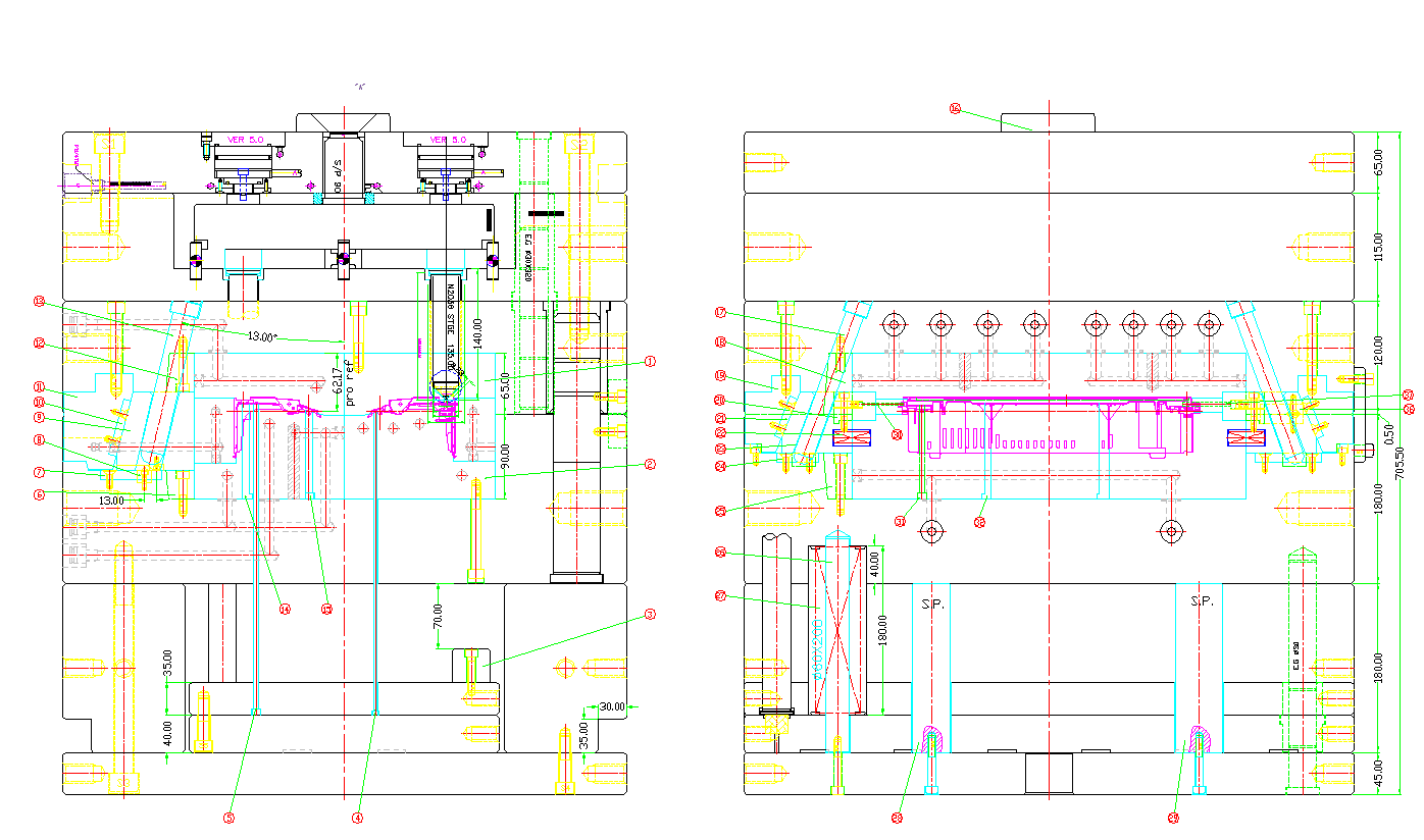 模具2D組立圖側視圖